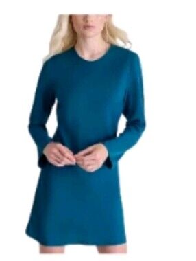 DKNY Teal Blue Shift Dress sz 4 Long Sleeve Keyhole Back NWT Party Office